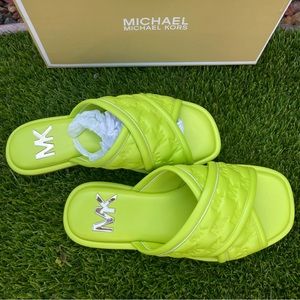 Michael Kors Gideon Women Slides In Lime Green Embossed Faux Leather Size 7